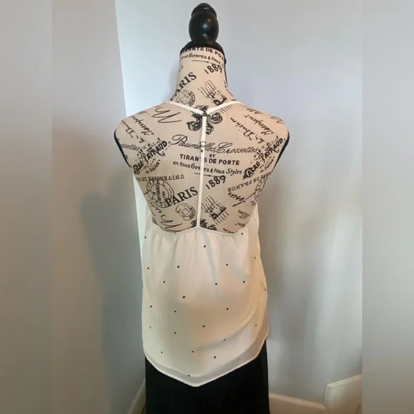 nine britton cream polka dot halter tank, sz Small - Picture 4 of 4